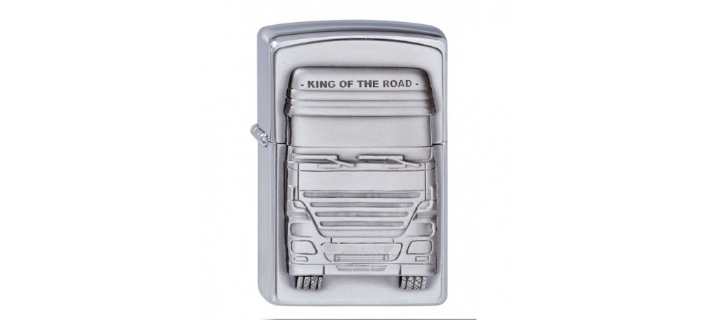 Zippo 1300176 King of the Road Emblem Classic Windproof Lighter - Brushed Chrome  