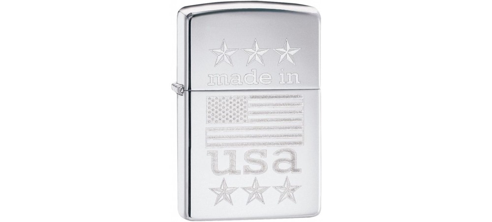 Zippo 29430 Made in USA with Flag Classic Windproof Lighter - High Polish Chrome Finish