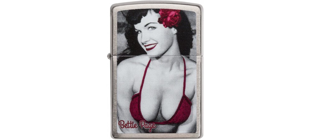 Zippo 29439 Bettie Page Red Rose Classic Windproof Lighter - Brushed Chrome Finish 