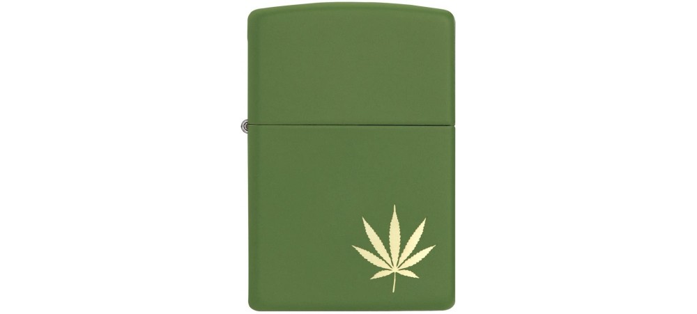 Zippo 29588 Marijuana Leaf on the Side Weed Classic Windproof Lighter - Moss Green Matte Finish