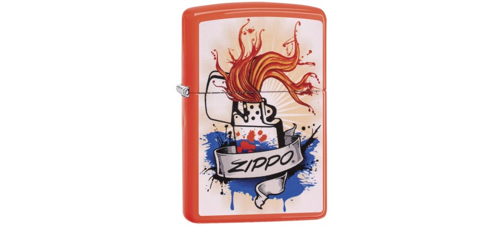 Zippo 29605 Splash Zippo Logo Design Classic Windproof Lighter - Neon Orange Finish