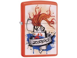 Zippo 29605 Splash Zippo Logo Design Classic Windproof Lighter - Neon Orange Finish