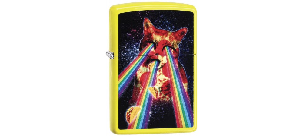 Zippo 29614 Pizza Cat Rainbow Classic Windproof Lighter - Neon Yellow Finish
