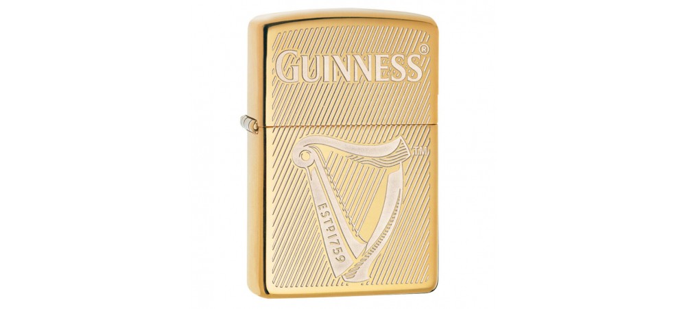 Zippo 29651 Guinness Harp Design Classic Windproof Lighter - High Polish Brass Finish