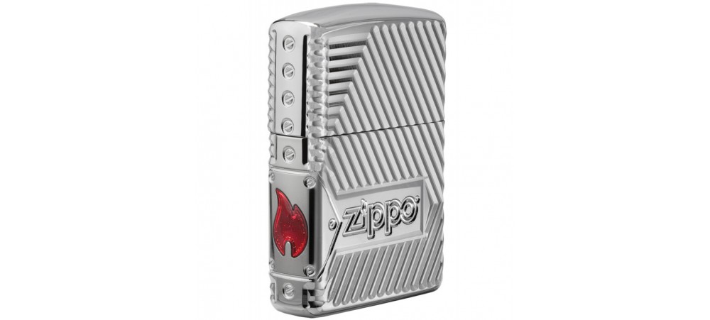 Zippo 29672 Zippo Logo Bolts Design Armor Windproof Lighter - High Polish Chrome Finish