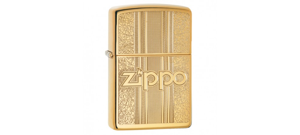 Zippo 29677 Zippo Logo & patterned Design Classic Windproof Lighter - High Polish Brass Finish