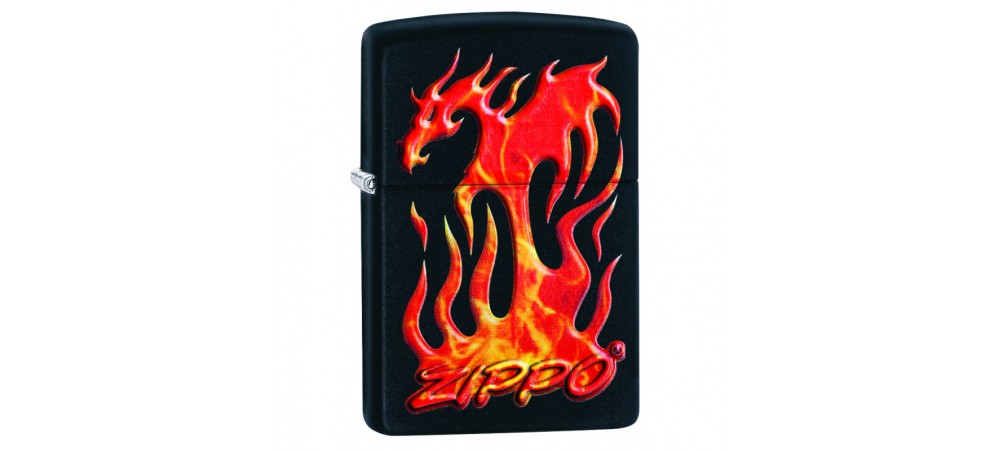 Zippo 29735 Flaming Dragon Design Classic Windproof Lighter - Black Matte Finish