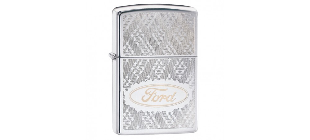 Zippo 29892 Ford Script Patterned Classic Windproof Lighter - High Polish Chrome Finish
