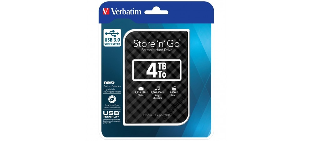 Verbatim Store'n'Go 2.5" (6.35cm) Gen 2 4TB USB 3.0 Black (15mm) - 53223
