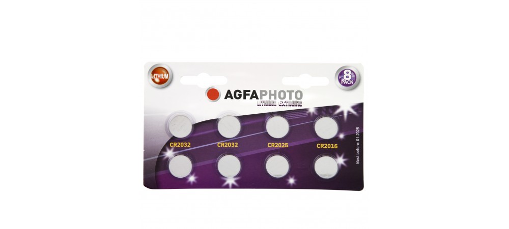 Agfaphoto CR2016 x2 CR2025 x2 CR2032 x 4 3V Lithium Coin Batteries - 8 Batteries