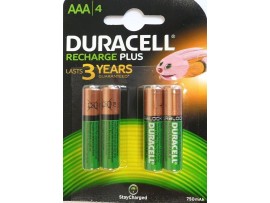 Duracell AAA 750mAh Rechargeable Batteries - 4 Pack 