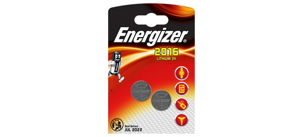 Energizer CR2016 3V Lithium Coin Batteries - 2 Pack