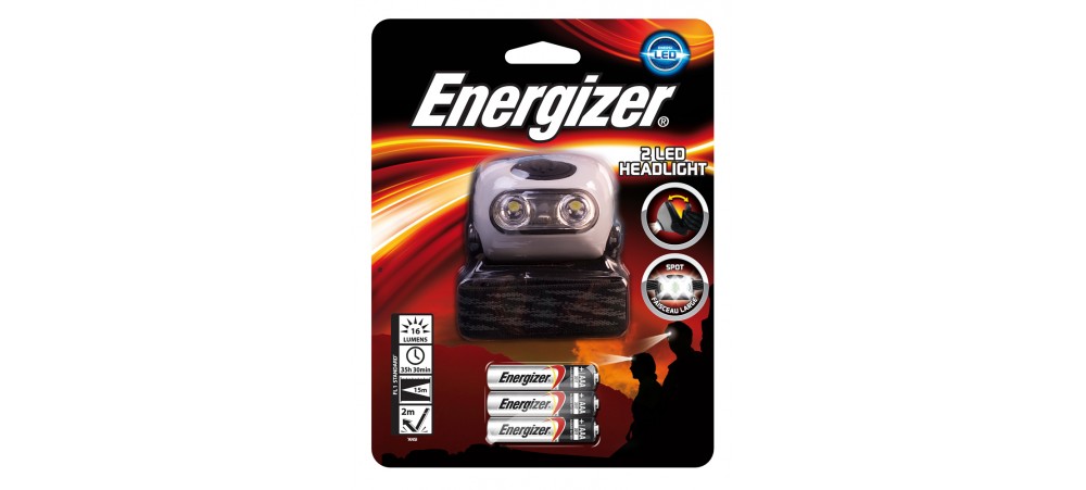 Energizer 2 LED Headlight (Batteries Included) - Colour may vary (Black/Red)