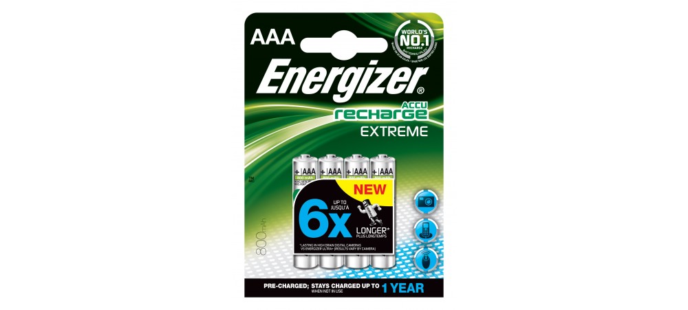 Energizer AAA 800mAh Pre-Charged Rechargeable Batteries 4 Pack 