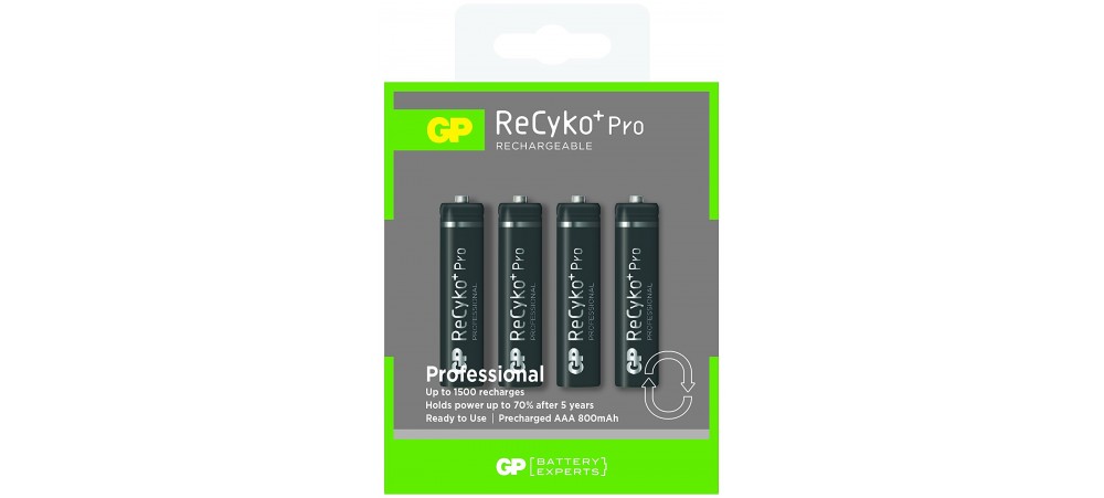 GP AAA 800mAh ReCyko+ Pro NiMH Rechargeable Batteries - 4 Pack 