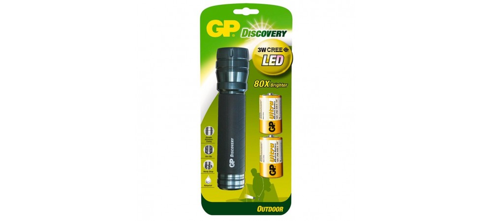 GP Discovery Outdoor LED Torch LOE404 with 2 Ultra Alkaline D