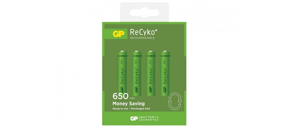 GP AAA 650 mAh ReCyko+ NiMH Rechargeable Batteries - 4 Pack 