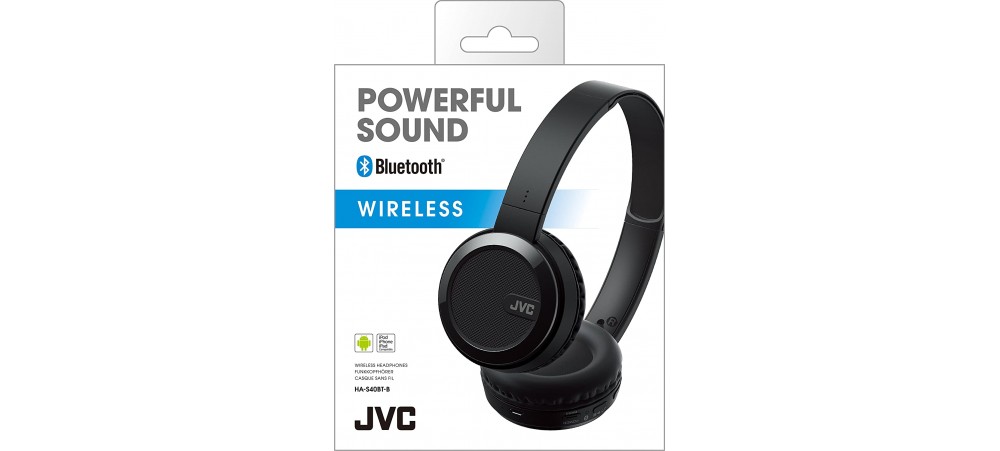 JVC HA-S40BT On-Ear Bluetooth Wireless Foldable Powerful Sound Headphones with Dynamic Deep Bass Boost - Black / White