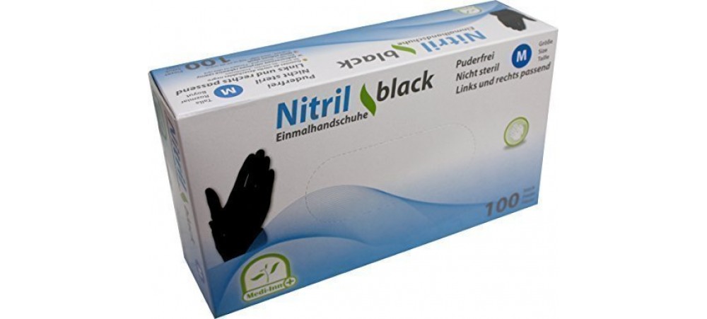 Medi-Inn Nitrile Powder-Free 100 Disposable Black Gloves - Medium (7-8)