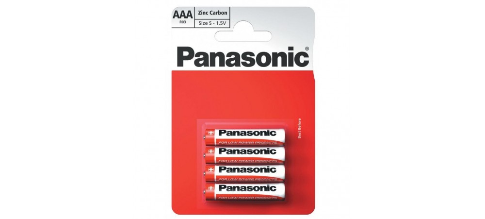 Panasonic AAA  Zinc Carbon - Pack of 4 Batteries - For use in LOW power products ONLY