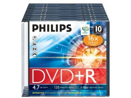Philips DVD+R 16X 4.7GB - 10 Pack Slim Jewel Case