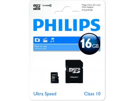 16GB Micro SDHC Class 10 Micro SD Memory Card with Adapter - Philips