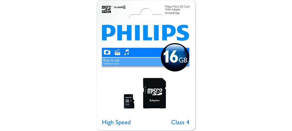 16GB Micro SDHC Class 4 Micro SD Memory Card with Adapter - Philips