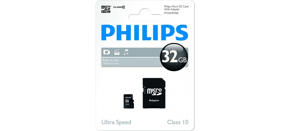 32GB Micro SDHC Class 10 Micro SD Memory Card with Adapter - Philips