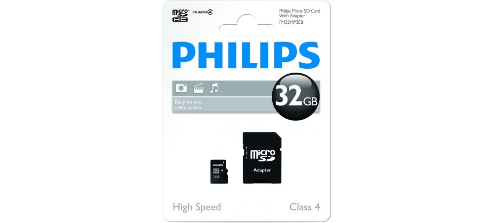 32GB Micro SDHC Class 4 Micro SD Memory Card with Adapter - Philips