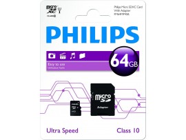64GB Micro SDXC Class 10 Micro SD Memory Card with Adapter - Philips