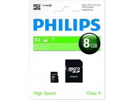 8GB Micro SDHC Class 4 Memory Card with Adapter - Philips 
