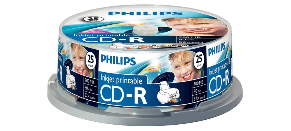 Philips CD-R Inkjet Printable 80min 700MB 52 speed  - 25 Pack Spindle