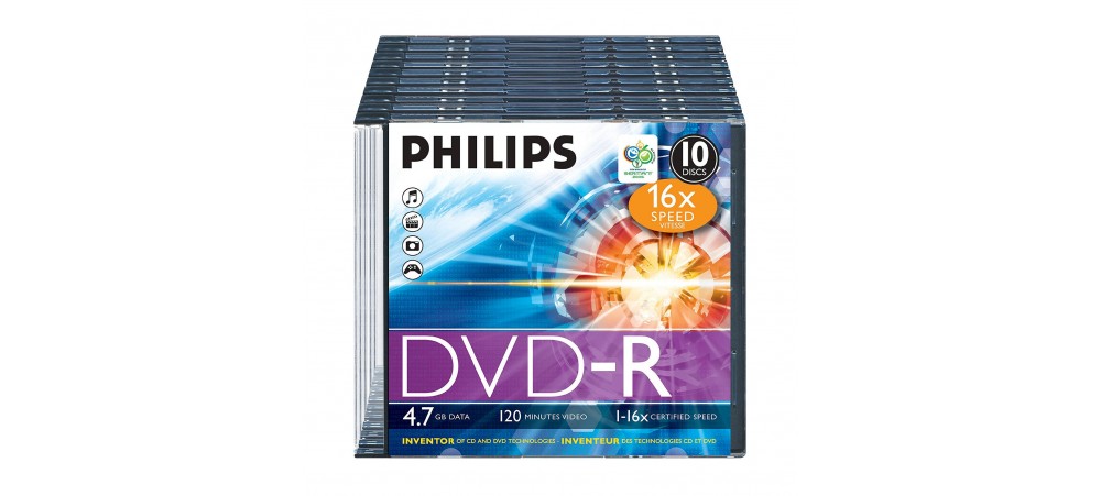 Philips DVD-R 16X 4.7GB - 10 Pack Slim Jewel Case
