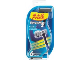 Supermax 3 3 Blade Disposable Razor for Men - Pack of 6 Razors (4 + 2 Free) - AT92