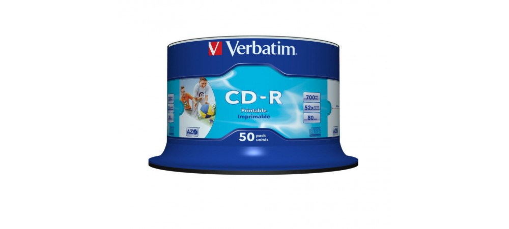 Verbatim 43438 CD-R 80 Min 52X Wide Inkjet Printable - 50 Pack Spindle  (Unbranded)