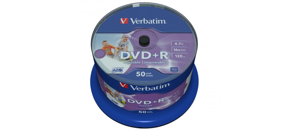 Verbatim 43512 DVD+R 4.7GB 16x Printable - 50 Pack Spindle 