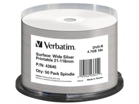 Verbatim 43645 DVD-R 16x 4.7GB Wide Print Silver - 50 pack Spindle
