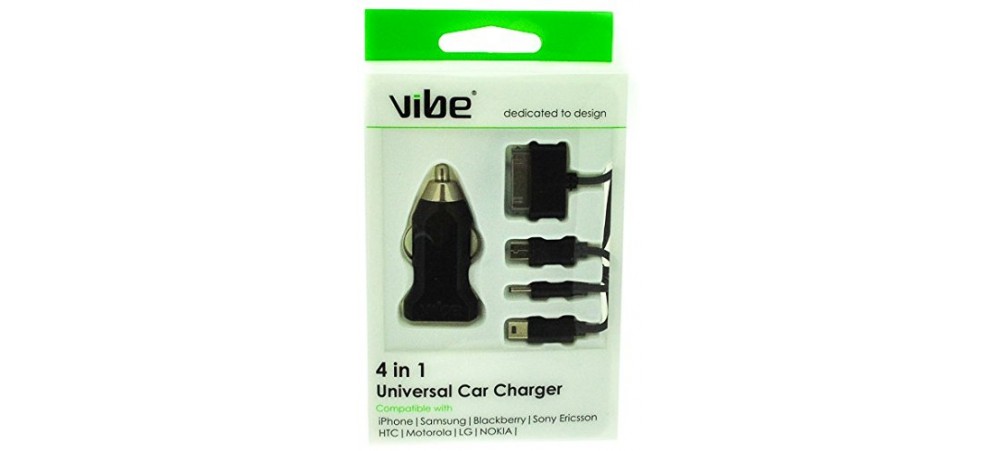 VIBE 4 in 1 Universal Car Charger - 1M Lead with 4 connections 