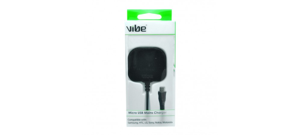 VIBE Micro USB Fixed Cable Mains Charger - Black 
