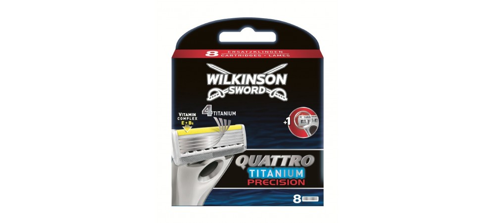 Quattro Titanuim Precision Razor Blades by Wilkinson Sword - Pack of 8 Cartridges