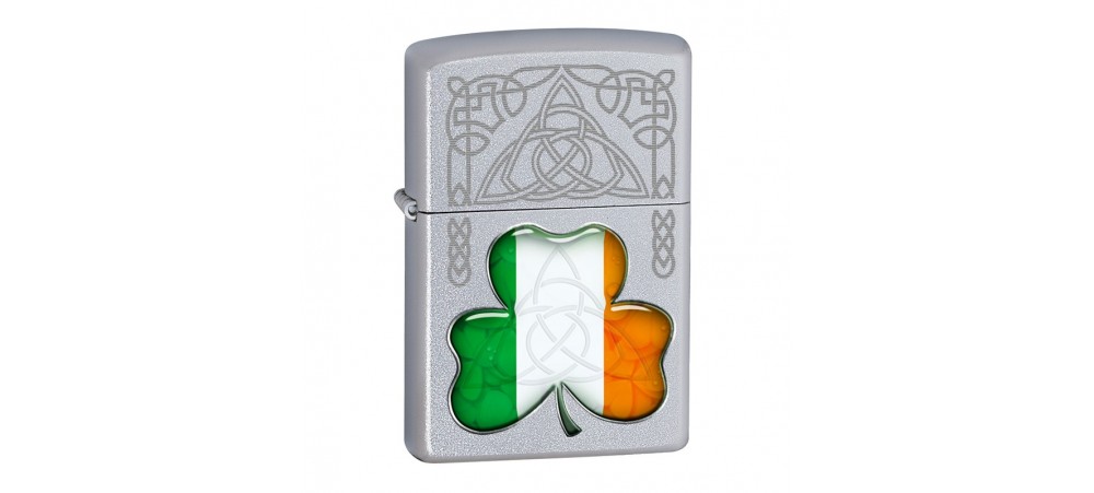 Zippo 60000977 Ireland Flag Shamrock (Irish) Classic Windproof Lighter - Satin Chrome Finish