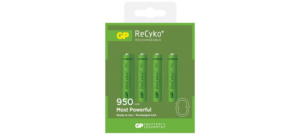 GP AAA 950 mAh ReCyko + NiMH Rechargeable Batteries - 4 Pack 